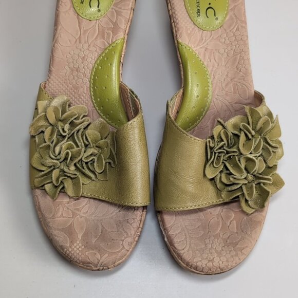 b.o.c. Leather Wedge Sandals Cork Platform Flower Arch Support Green Shoes 9 - Picture 3 of 14